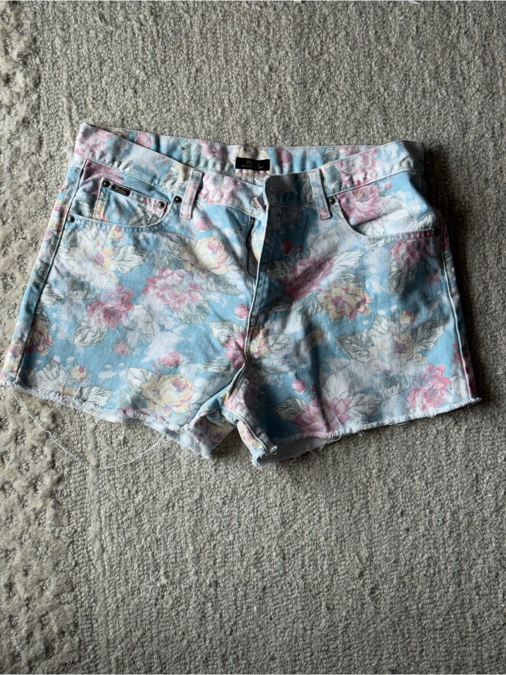 Ralph Lauren Floral Pastel Light Blue Denim Shorts